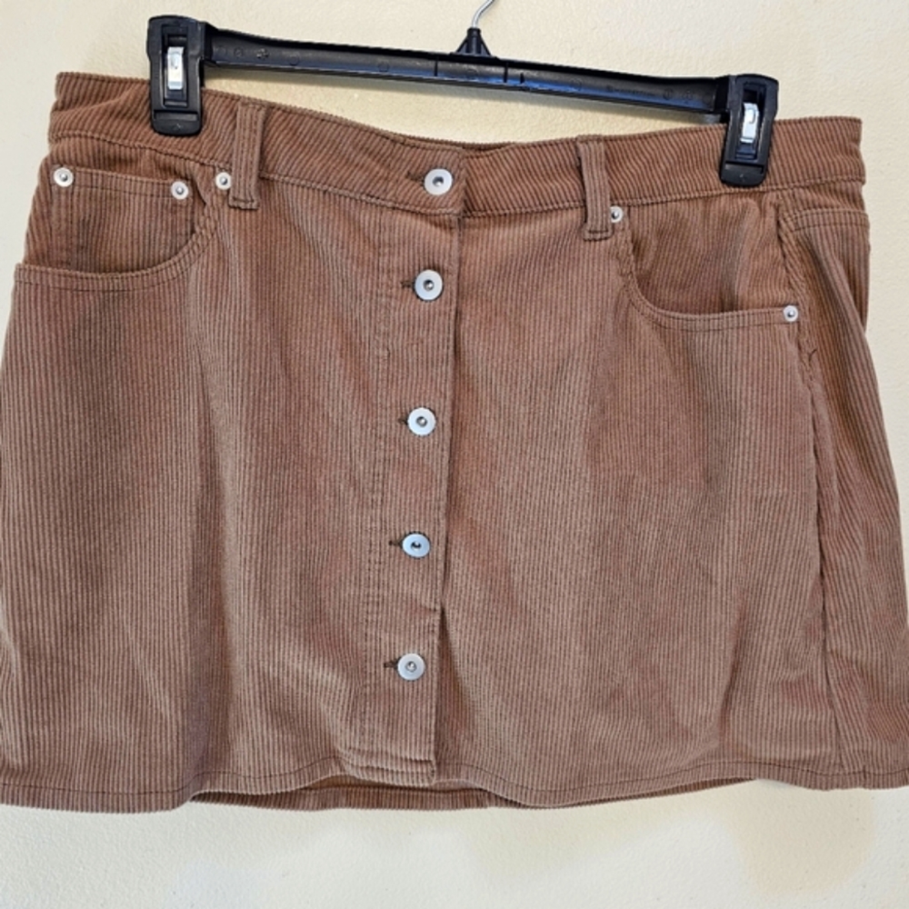 Brown Corduroy Button-Front Skirt